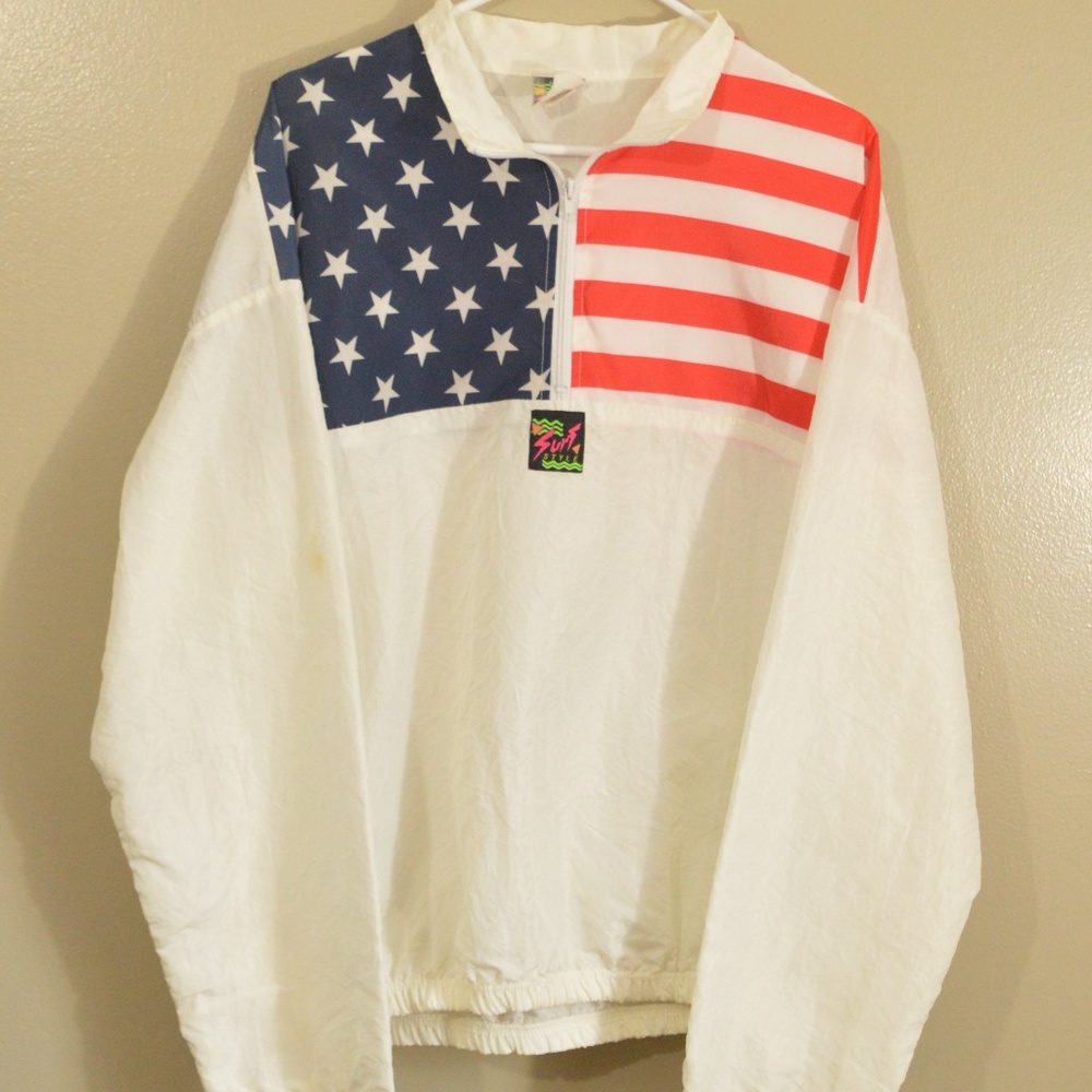 Vintage American Flag Surf Style Windbreaker 80s